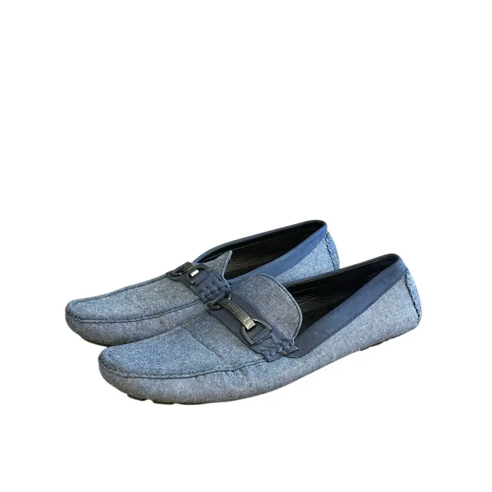 Guess Gray Denim Slip-On Horsebit Loafers Dress Shoes Men's Size 9.5 Med
